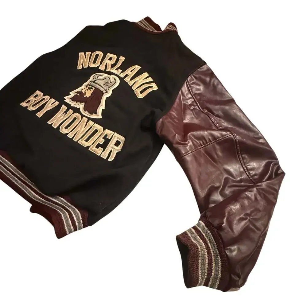 Vintage NEFF Wool and Leather Varsity Letterman Jacket Norland Vikings 2008